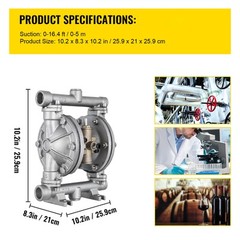 VEVOR Air-Operated Double Diaphragm Pump 1/2″Inlet Outlet 304 Stainless Steel