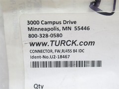 243076 New-No Box; Turck FW RJ45S 84 IDC Ethernet/Modular IO Connector U2-18467