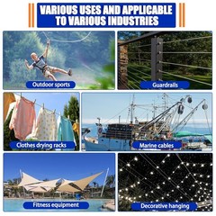 3/16 Stainless Steel Wire Rope 200ft 7×19 Aircraft Cable 3700lb Zipline Railing