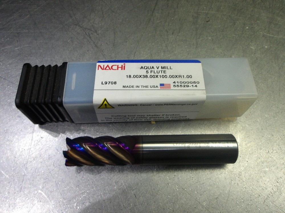 Nachi 18mm 5 Flute Carbide CR Endmill 18.00×38.00×100.00xR1.00 (LOC1012A)