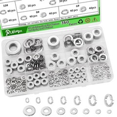 360 Pcs Flat Washer and Spring Lock Washers Assortment Kit7 SAE Sizes Washers