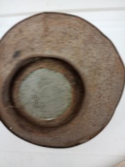 Vintage Metal MILK STRAINER 9.5″ top dia. 3.75″ tall Rusty Bent Top Rim