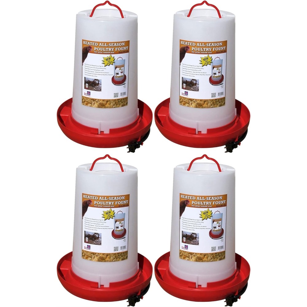 Farm Innovators All-Seasons Heated Plastic Poultry Fountain, 3 Gallon (4 Pack)