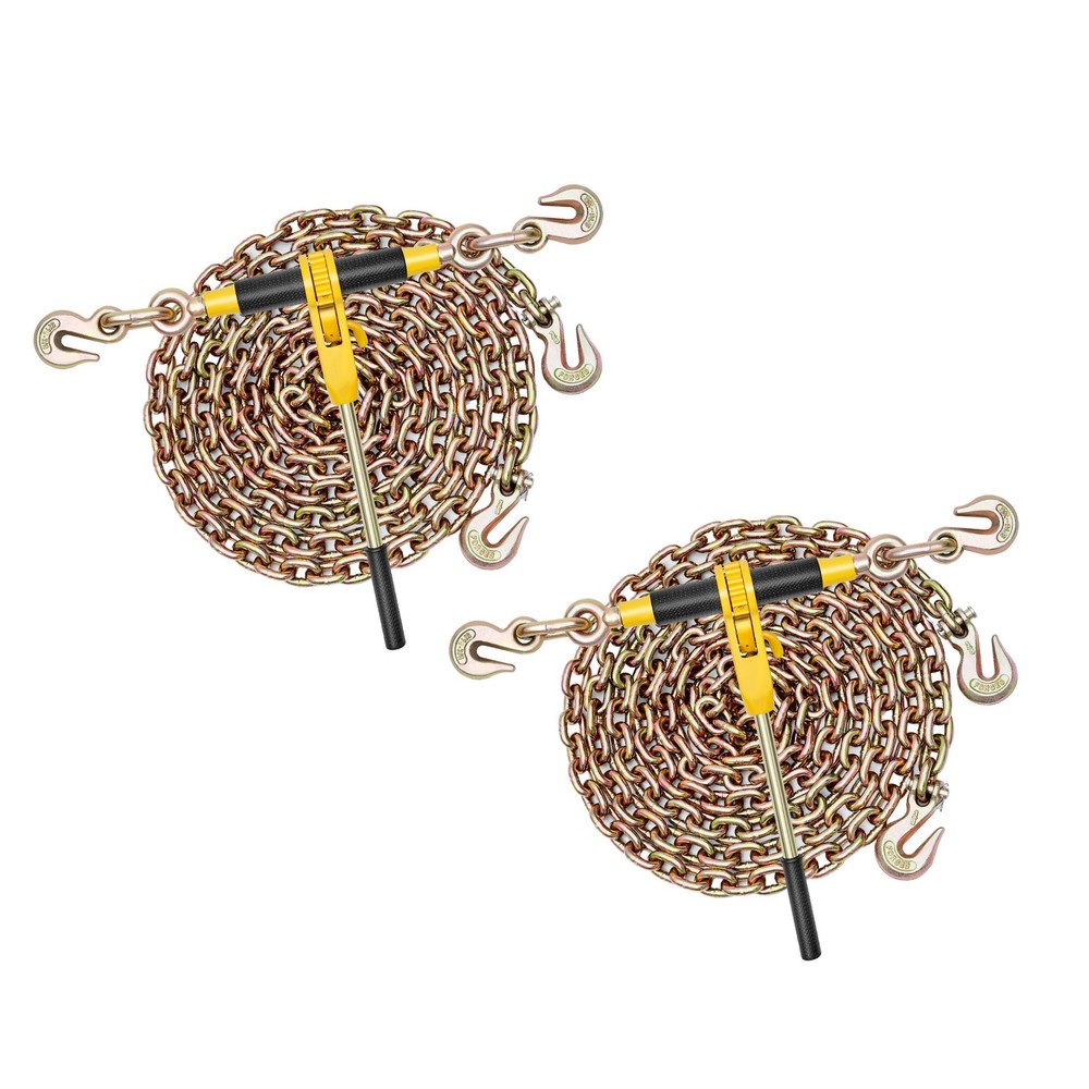 Uimoso 2 Pack 5/16″-3/8″ Ratchet Binder w/G80 14 ft Chains for Secure Hauling