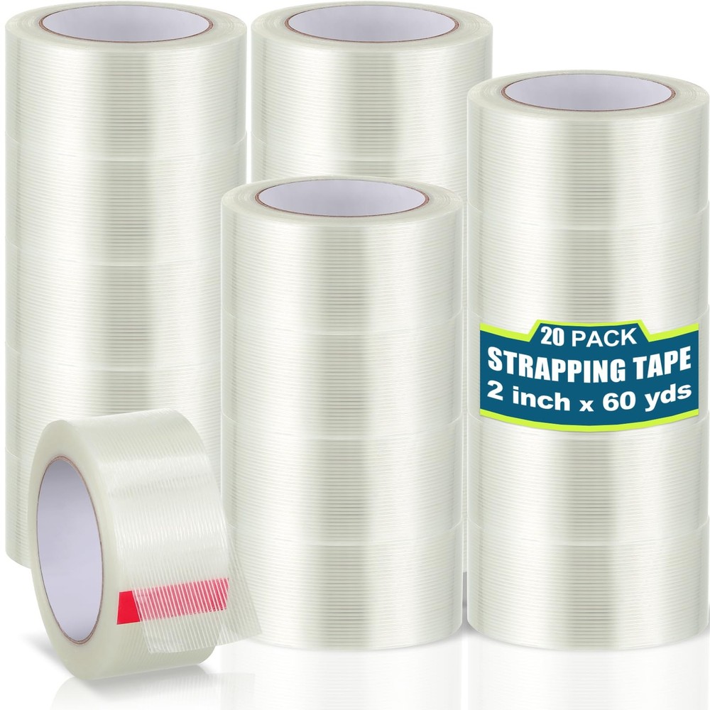 20 Rolls Strapping Tape 2 Inch x 60 Yards 5.5 Mil Fiberglass Filament Tape Reinf