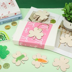 40 Pcs St. Patrick’s Day Wooden Shamrock Hanging Ornaments 3.5 x Natural wood