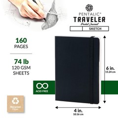 Pentalic 4″ x 6″ Pocket Sketchbook Traveler 4-inch x 6-inch, Black, Black