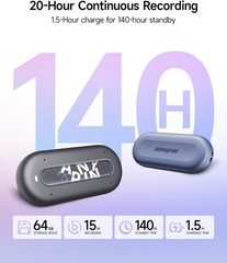 Anypin Wearable AI Voice Recorder 64GB Transcribe 120+ Languages Cosmic Blue