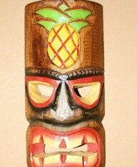 Hawaiian Theme Wood Tiki Masks, Hand Painted Vibrant Colors, Salty Pirates 3