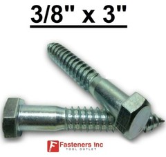(Choose Qty) 3/8″ x 3″ Zinc Plated Hex Head Lag Bolt Screws A307