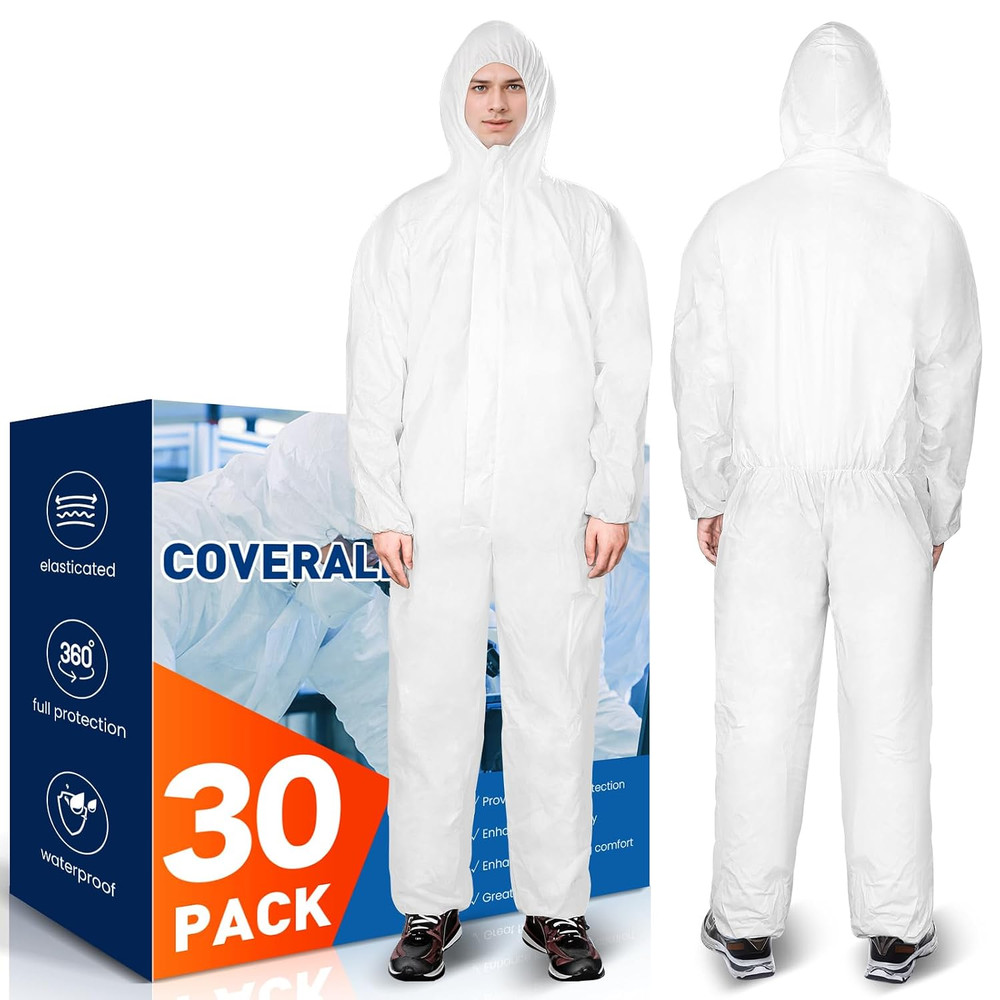 30 Pack Disposable Protective Coveralls, Heavy Duty Full Body Painters Suit for