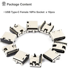 USB Type C 3.1 Female Socket 16Pins Solder Connector Jack Port Replacement 10pcs
