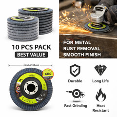 4″ Flap Disc 60 Grit 10PCS Grinding Sanding Wheels for Metal Rust Removal Angle