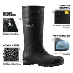 HISEA Men Waterproof Steel Toe Rain Boots Knee Hign Industrial Safety Work Boots