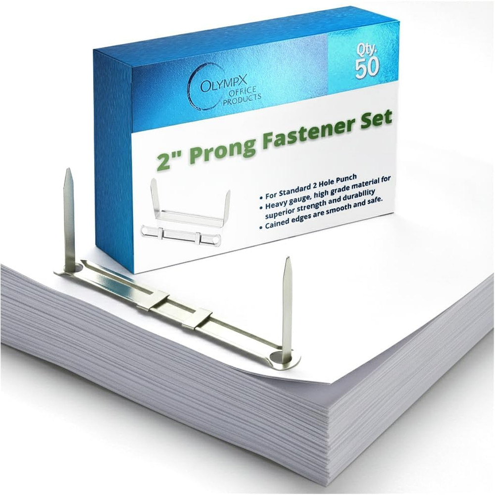 Prong Paper Fasteners 2 Inch Capacity, 50 Complete Sets, Corrosion-Resistant Ste