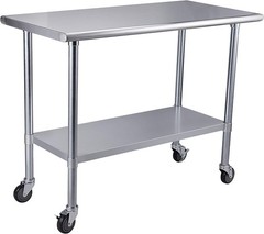 ROCKPOINT Stainless Steel Table for Prep & Work with Caster 48×24 Inches, NSF Me