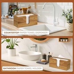 Acacia Wood Paper Towel Dispenser Countertop, Paper Towel Holder for Bathroom…