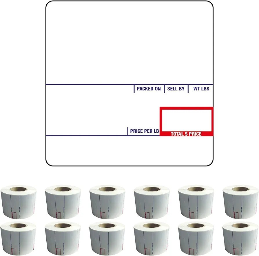 CAS LST-8020 Scale Label, 58 x 60 mm, UPC/Ingredients 12 rolls of 500 labels