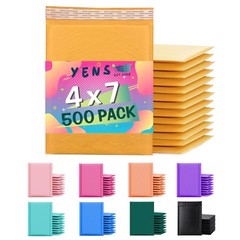Yens Kraft Bubble Mailers 4×8 inch 500 pack Seal KF#000(4X7 in)-500pcs, Brown