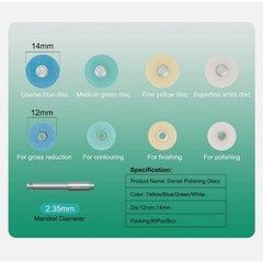 80pcs Dental Composite Finishing Polishing Discs Φ12/14mm assorted kit + Mandrel