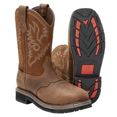 HISEA Men Grain Leather Western Cowboy Boots Steel/Soft Toe Waterproof Work Boot