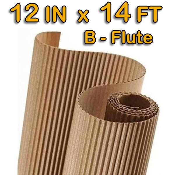 12 IN x 14 FT Single Face B-flute Corrugated Cardboard Roll for Crafts and Wrap