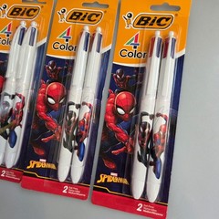 BIC 4 Color Marvel Spider-Man Retractable Ballpoint Pens 3 Packs of 2 Total 6