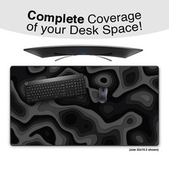 Large Gaming Mouse & Desk Pad with Abstract Pattern, 31 x 15.5 inches, Black
