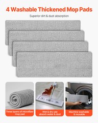 VEVOR Microfiber Flat Mop with 4 Mop Pads Flat Mop for Dry and Wet Floor
