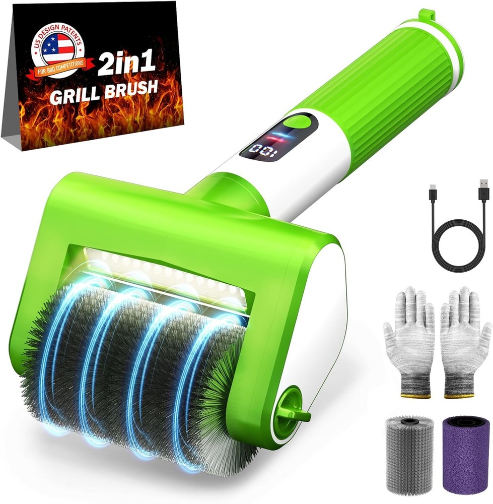 Electric Grill Brush, 2-Speed BBQ Grill Brush with LED Light/Screen Powerful