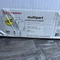 1400 Sheets 9.5 x 11 Continuous Tractor Feed Paper – Office Depot – New