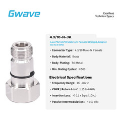 Low PIM 4.3/10 Male to N Female Straight Adapter | DC to 8 GHz