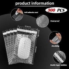 300 Pcs Clear Self Sealing Bubble Cushion Bags Double Wall Bubble Pouch Bag P…