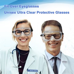 Full Sealed Safety Goggles Over Glasses Anti Fog Clear Lens Lab Eye Protective