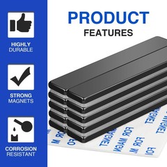 Durable Black Neodymium Magnets with Adhesive – 5 Count, Craft & Garage Use