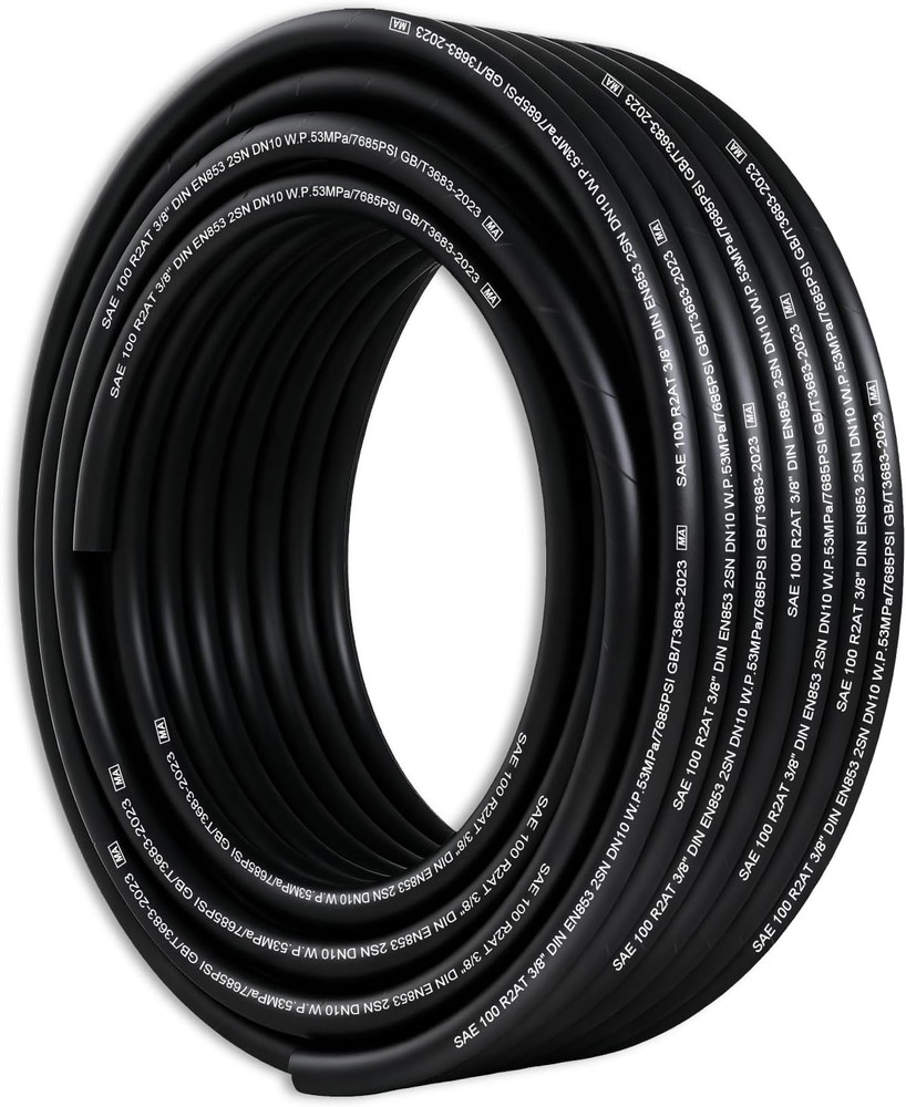 100Ft 3/8 Inch Hydraulic Hose, 4780Psi Coiled Hydraulic Line with 2 High-Tensile