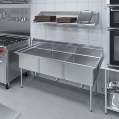 78 in. x 30 in. Stainless Steel Three Compartment Sink with 24 in. x 24 in. x 14