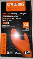 Ammex Glovework GWON49100 Disposable Nitrile Gloves Diamond Grip, Orange, 2XL￼￼