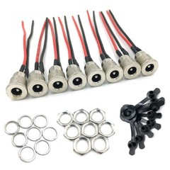8-Pack DC Barrel Jack Panel Adapter 5.5mm x 2.1mm, 18AWG Wire, Dustproof Plug, 2