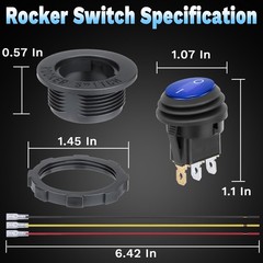 12V Round Rocker Switch SPST 3 Pin Blue LED Waterproof For Car Boat RV ATV