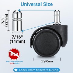 2 Inch Office Chair Casters Wheels Heavy Duty, 5 Pcs Chair Wheel Replacement