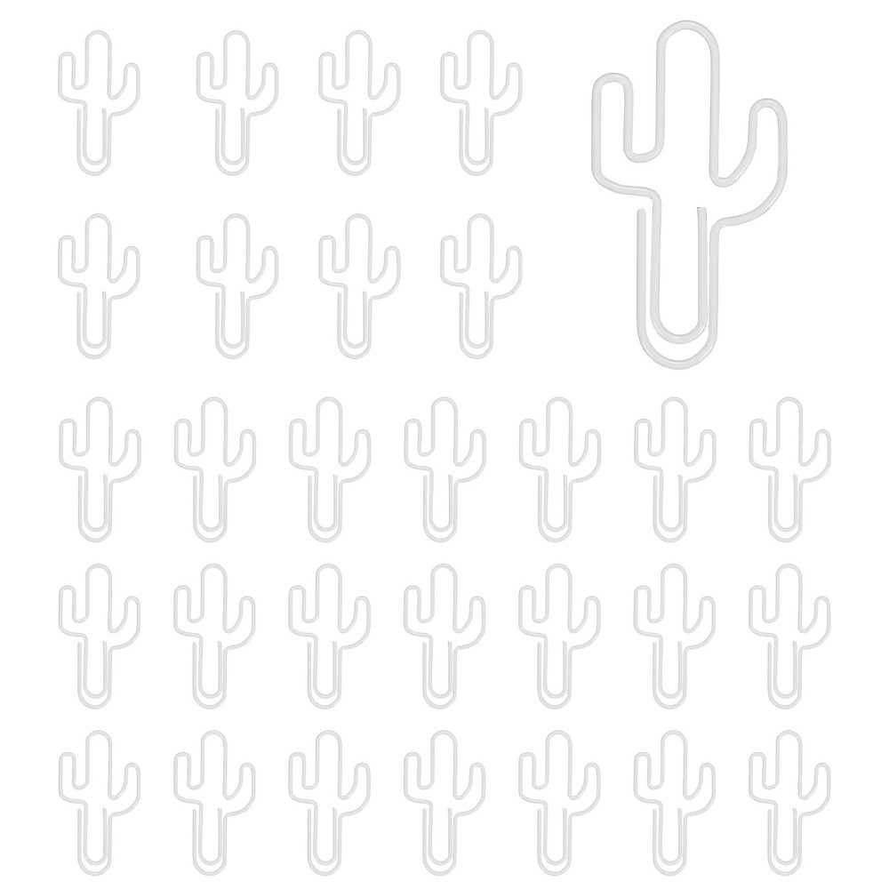 30Pcs Paper Clip, Cactus Shape Paper Clip Small Cute Bookmarks, White