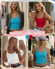 Ficerd 3 Pack Women’s Spaghetti Strap Ribbed Tank Tops Scoop Neck Cotton Crop…