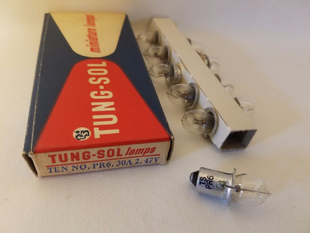 Box of 10 Tung-Sol PR6 PR-6 Miniature Flashlight Lamps Light Bulbs 2.47V 0.30A