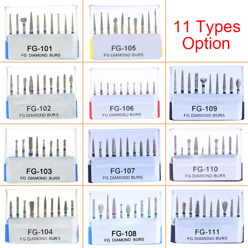 10pcs AZDENT Dental Diamond Bur FG Drills for High Speed Handpiece Polishing Bur