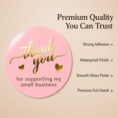 Pink Thank You Stickers Gold Foil – 500 Waterproof 1.5” Round Labels