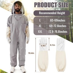 Bee Keeper Suit for Men Women, Bee Suit with Gloves & Veil Hood, Multi-Size L