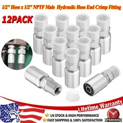 12Pack 1/2″ Hydraulic Hose Fittings, 1/2″ I.D. Hose x 1/2″ NPTF Male with Protec