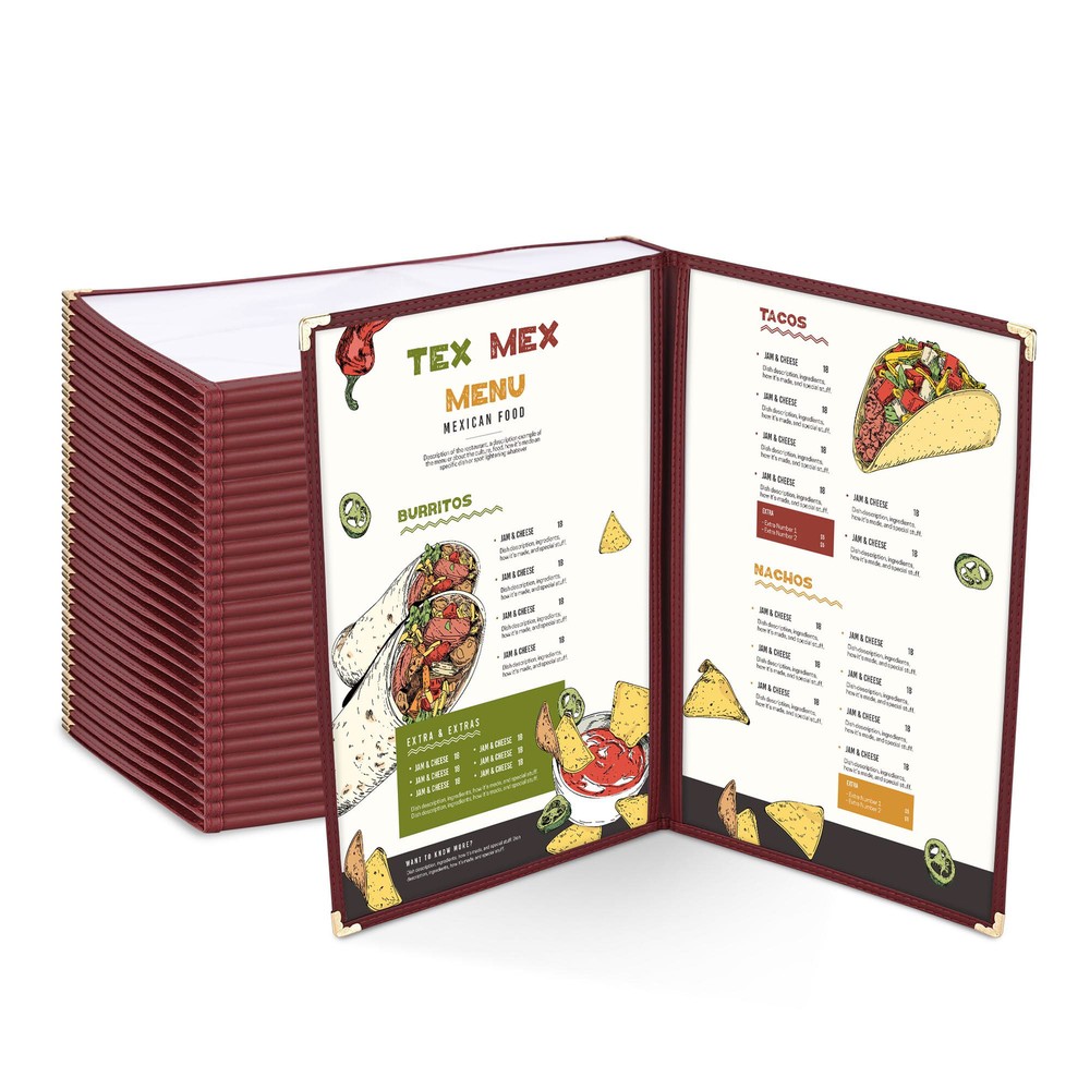 WeChef 30 Pack Restaurant Menu Covers 8.5″x14″ Double Fold 2 Pages 4 Views Cafe
