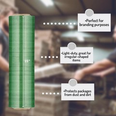 8 Rls 15″x1476′ 30 Ga Packing & Shipping Hand Pre-Stretch Wrap Shrink Film Green